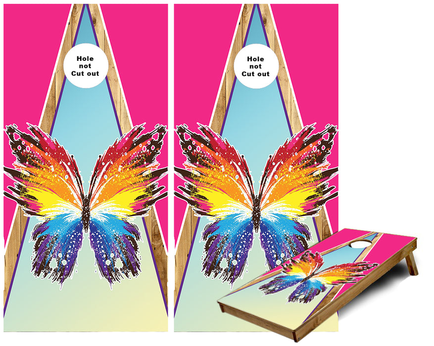 Pink Butterfly rainbow triangle theme cornhole wraps