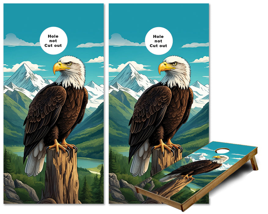 American Bald Eagle standing on a stump cornhole wraps