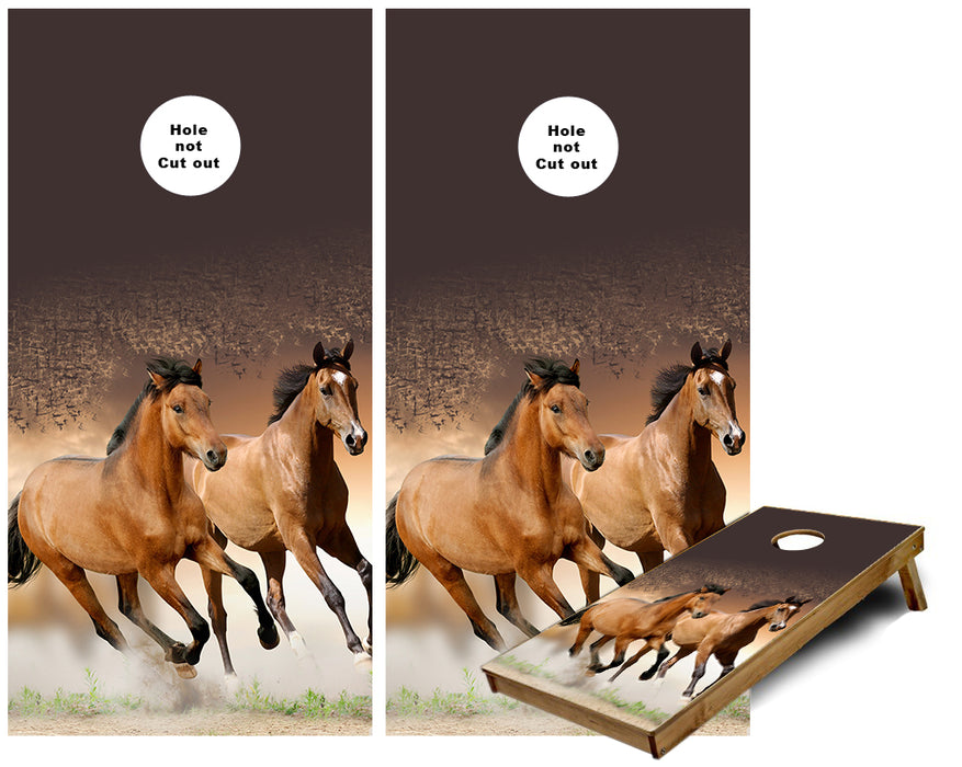 Horses running cornhole wraps