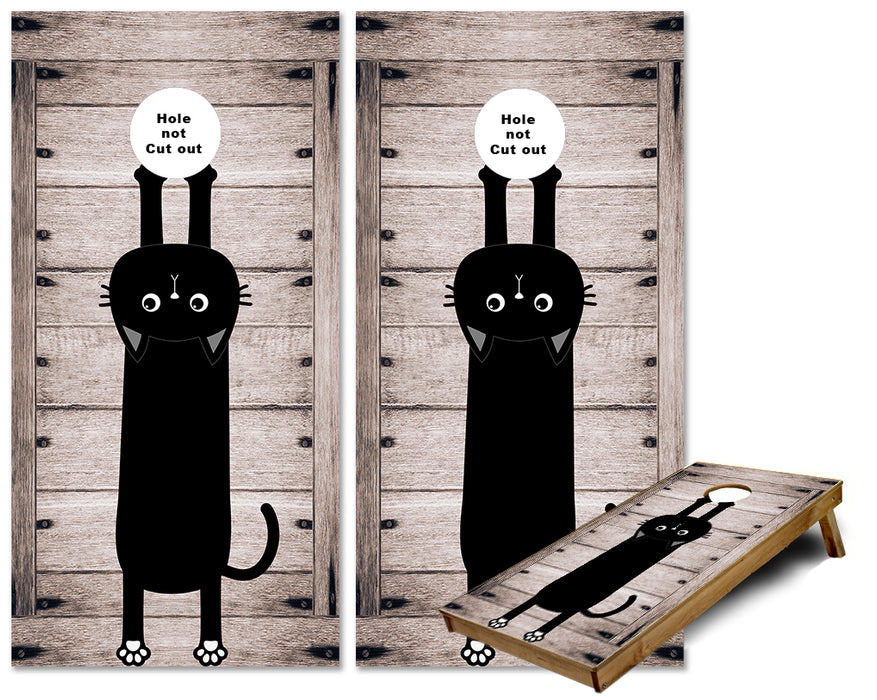 Black Cat Hanging from hole cornhole wraps