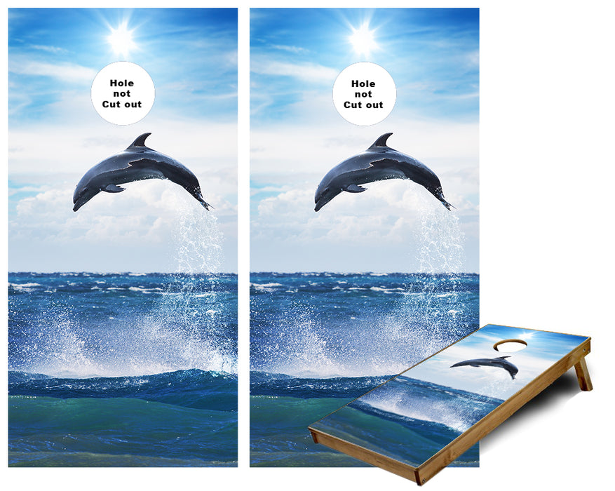 Dolphin Jumping on a Sunny Day cornhole wraps