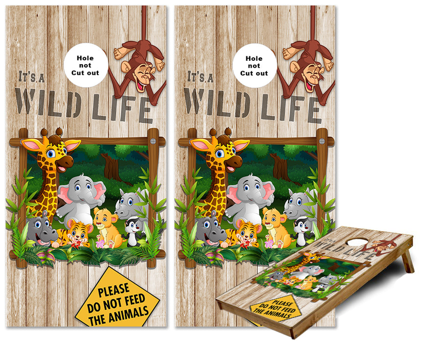 It's a Wild Life Monkey Giraffe and Jungle Animals cornhole wraps