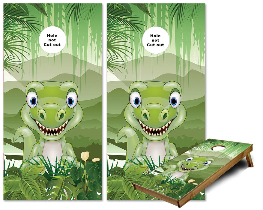 Cartoon Green Dinosaur cornhole wraps