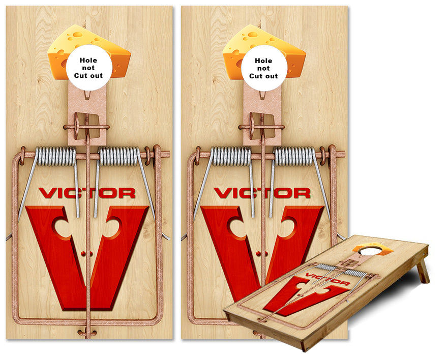 Wooden Mouse Trap with Cheese cornhole wrap