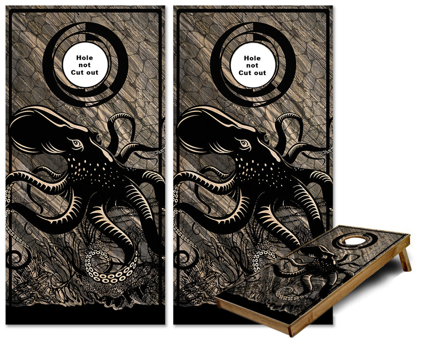 Black Octopus on the Sea Floor design cornhole wraps