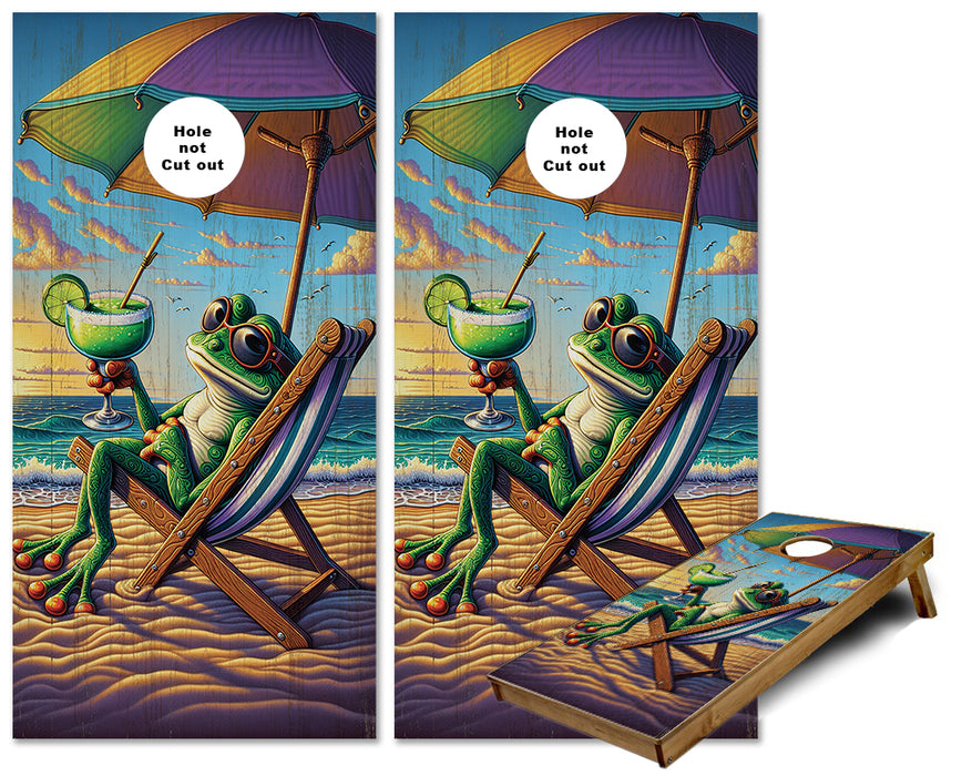 Frog on the Beach Drinking Margaritas under an Umbrella cornhole wraps