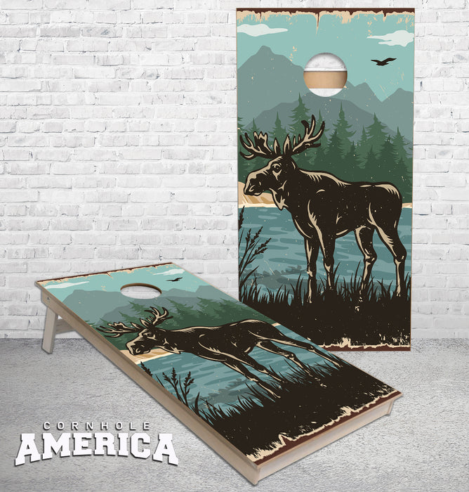 Moose Scene water and mountains Cornhole Boards