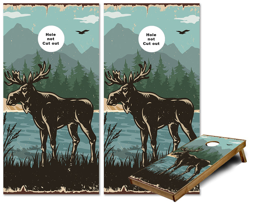 Moose scene water and mountains cornhole wraps