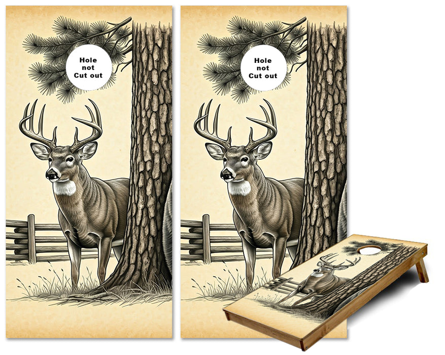 White Tail Buck Ink Pen drawing cornhole wraps