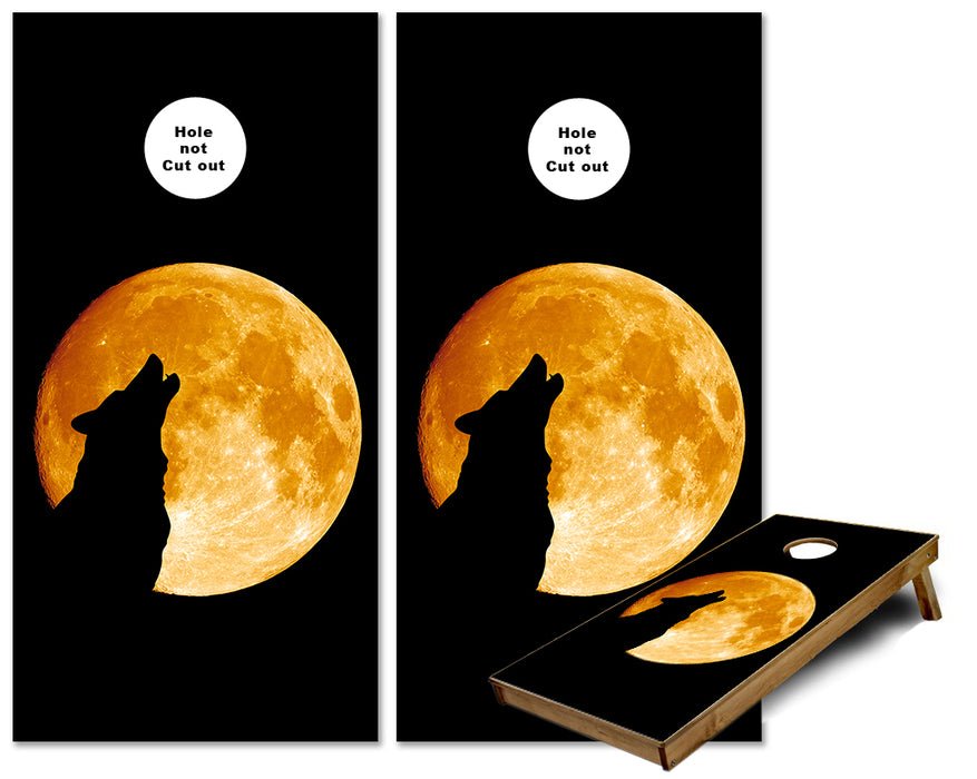 Wolf Howling at the Moon cornhole wraps