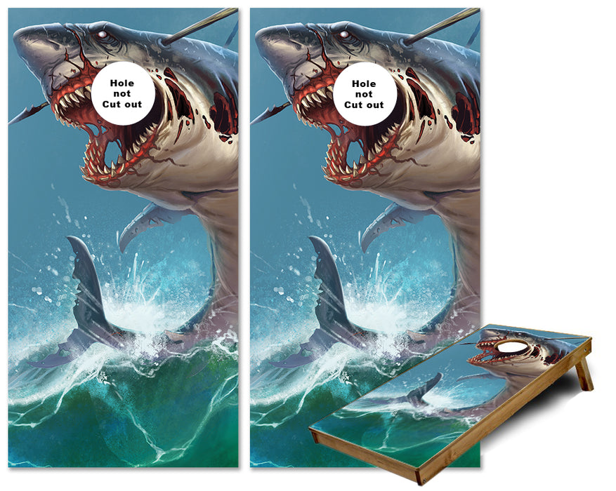 Zombie Shark Jumping cornhole wraps