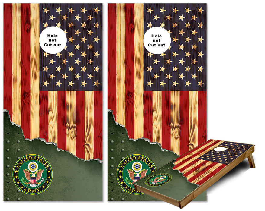 Army Burnt US Flag torn Metal cornhole wraps