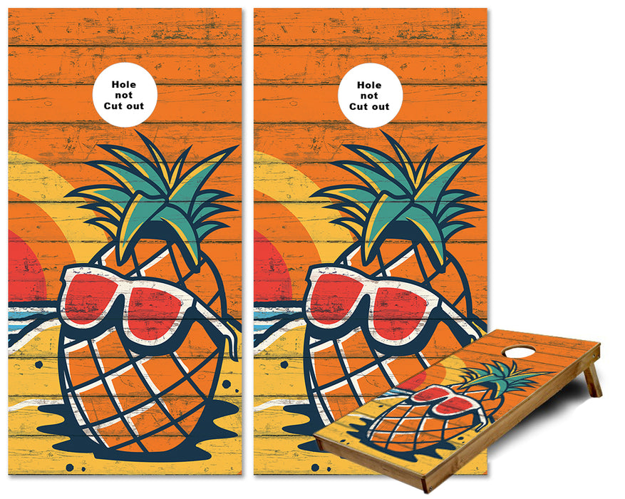 Beach Pineapple with Sunglasses weathered wood cornhole wraps