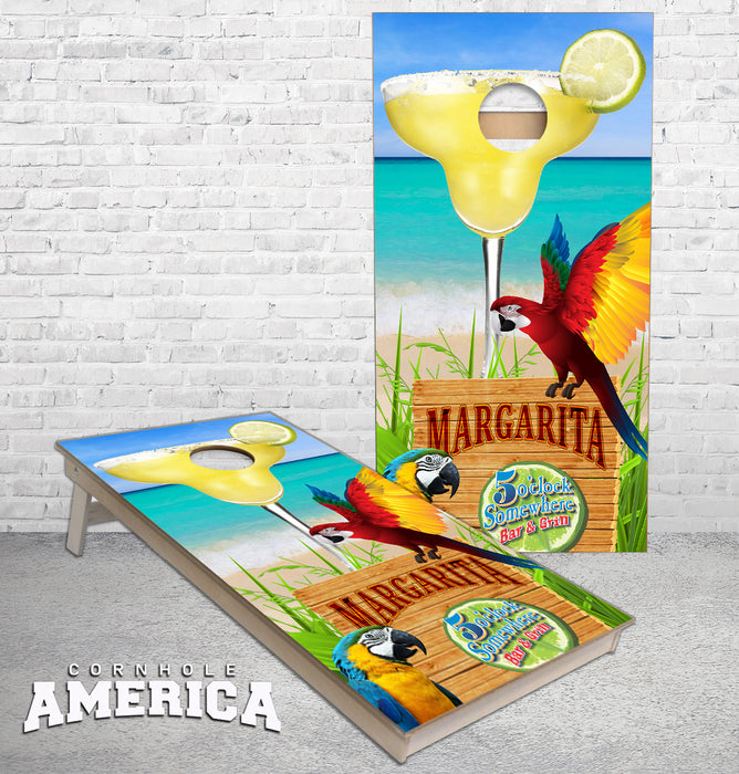 Margarita on the Beach Parrot cornhole boards