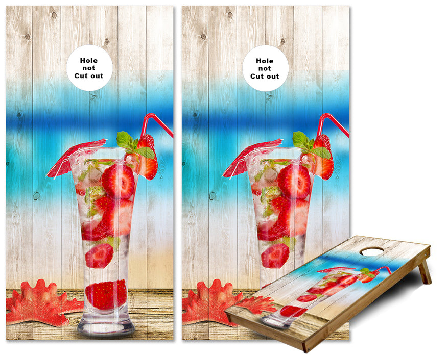 Fresh Fruit Cocktail on the Beach wood cornhole wraps