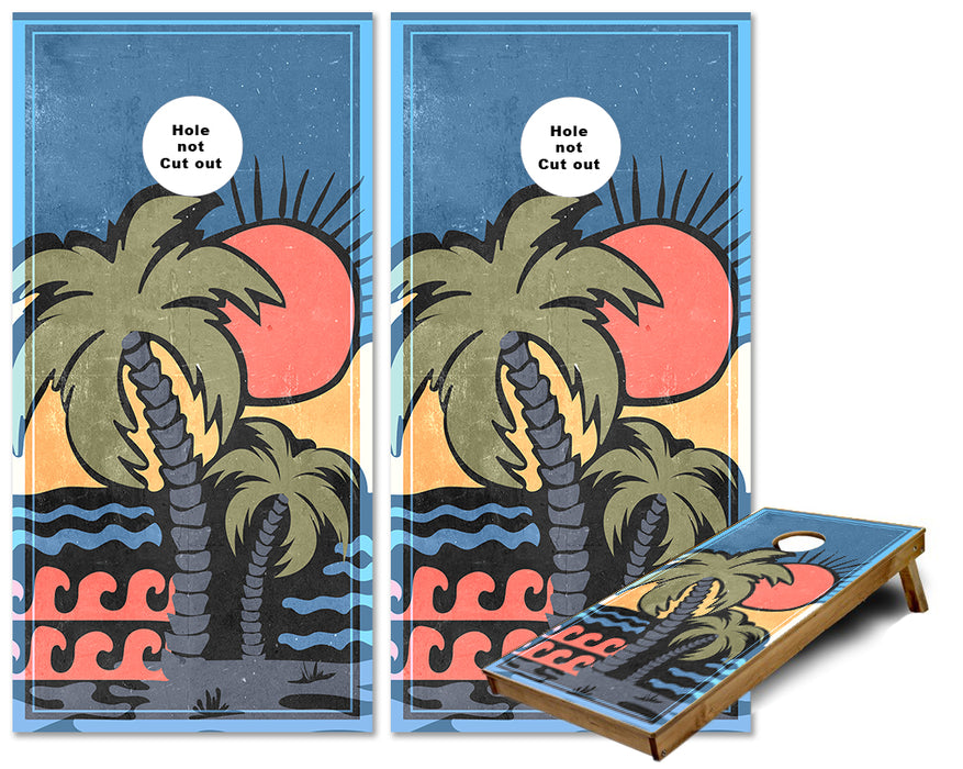 Palm Tree Sunset Art Cornhole Wraps