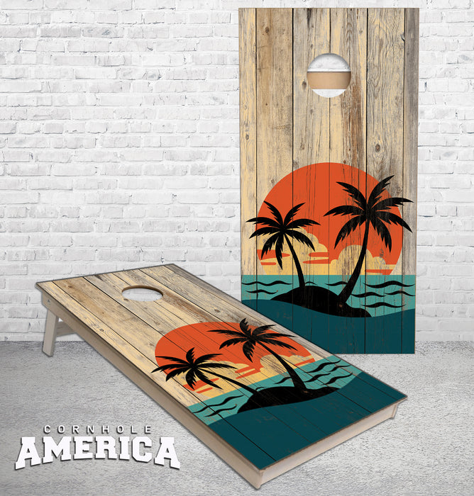 Rustic Beach Palm Trees Beach wood cornhole boards