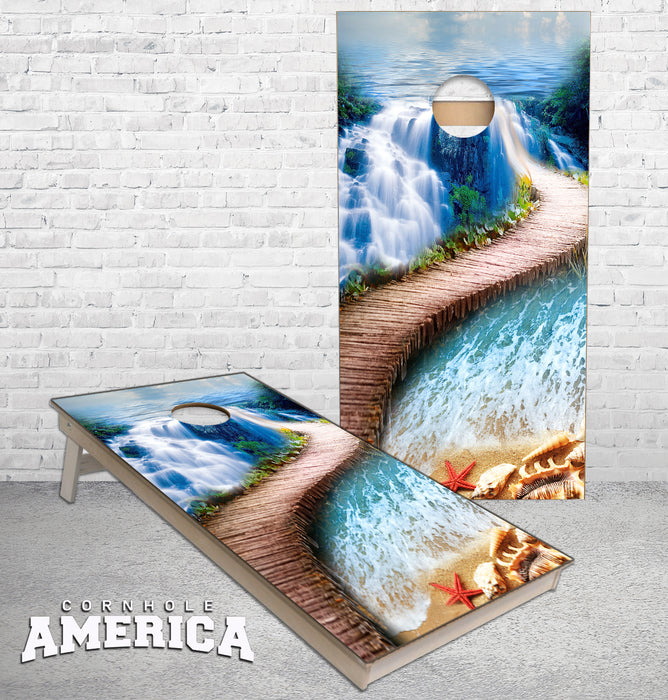 Waterfall Bridge Ocean beach art cornhole boards