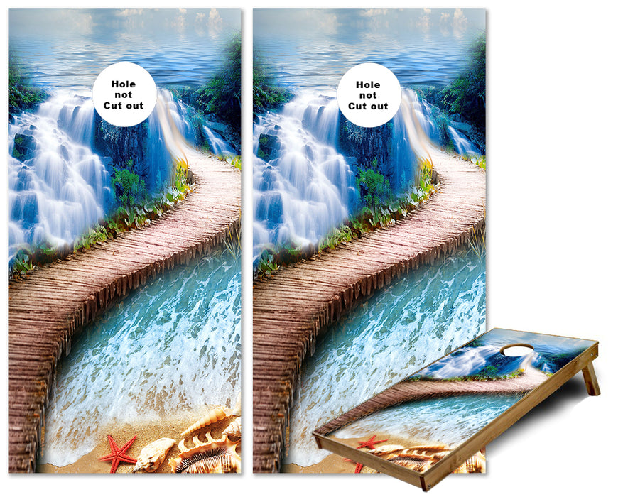 Amazing Waterfall Bridge on Ocean Beach cornhole wraps