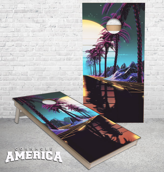 Moon Light Palm Trees beach cornhole boards