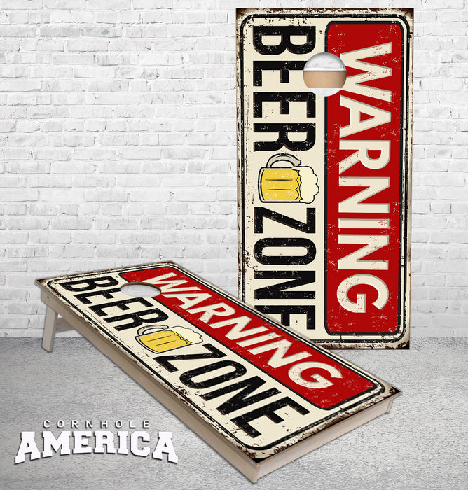 Warning Beer Zone custom Cornhole Boards