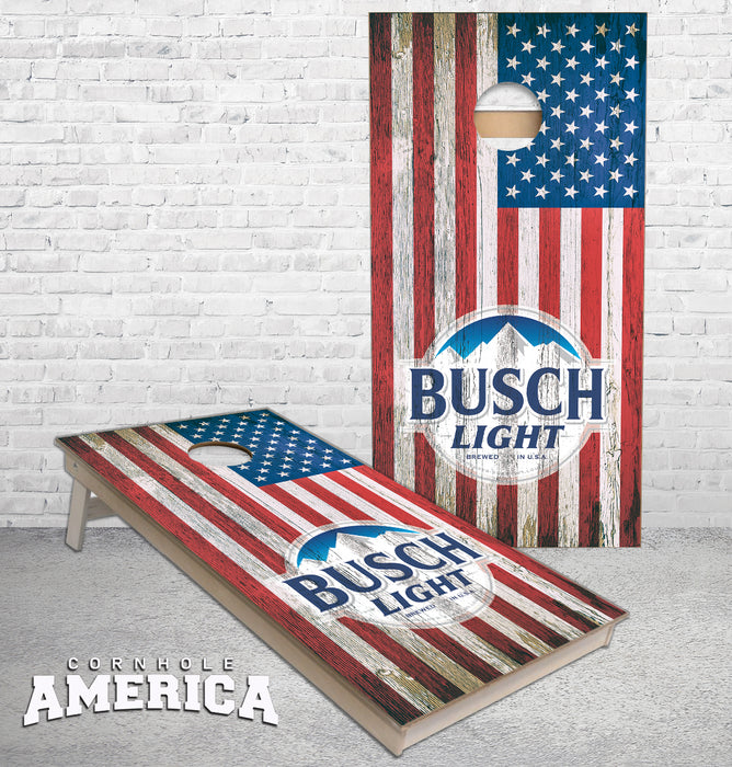 Busch Light weathered American Flag cornhole boards