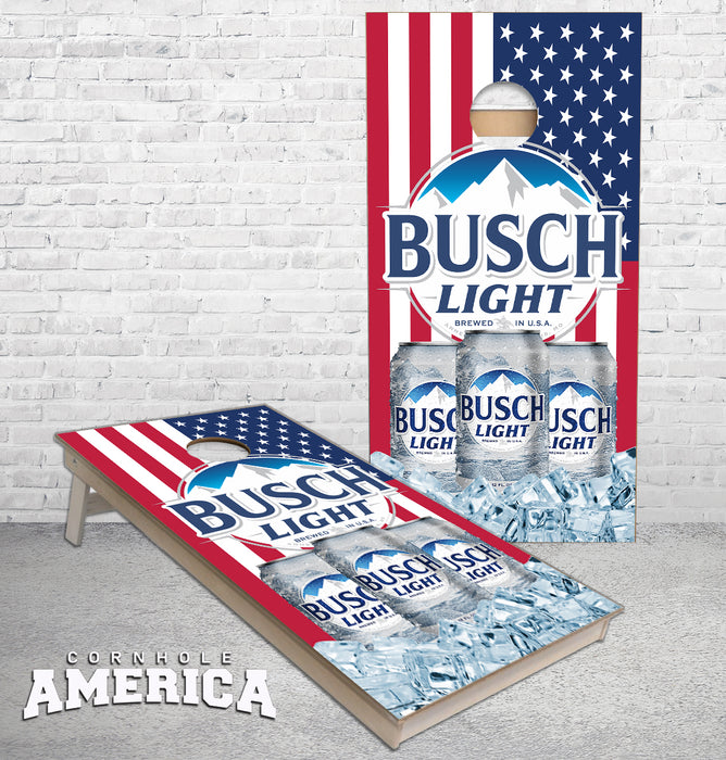 Busch Light on ice US American flag cornhole boards