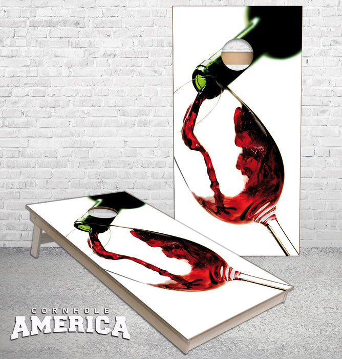 Red Wine Pouring in Glass Cornhole Boards