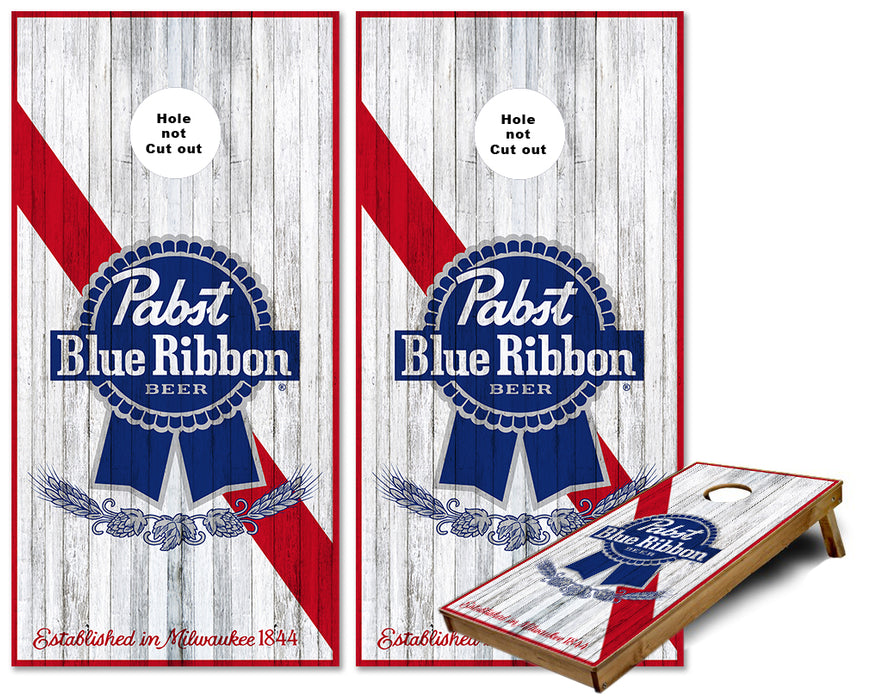 PBR Pabst Blue Ribbon Logo on Distressed wood look Cornhole wraps ...