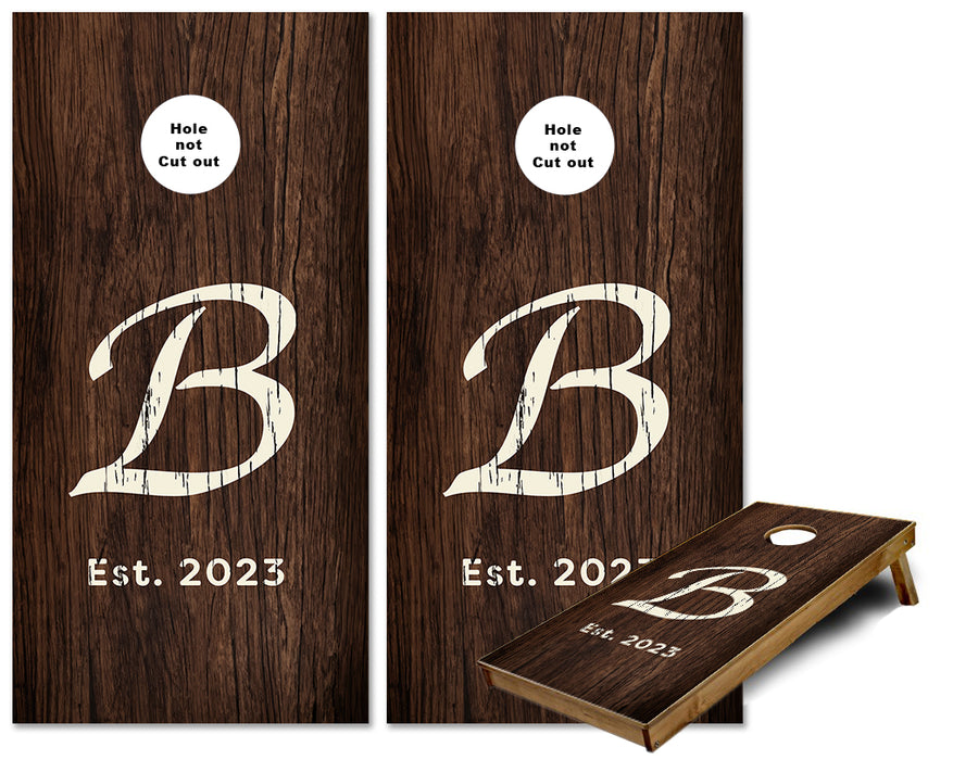 B Est 2023 custom cornhole wraps