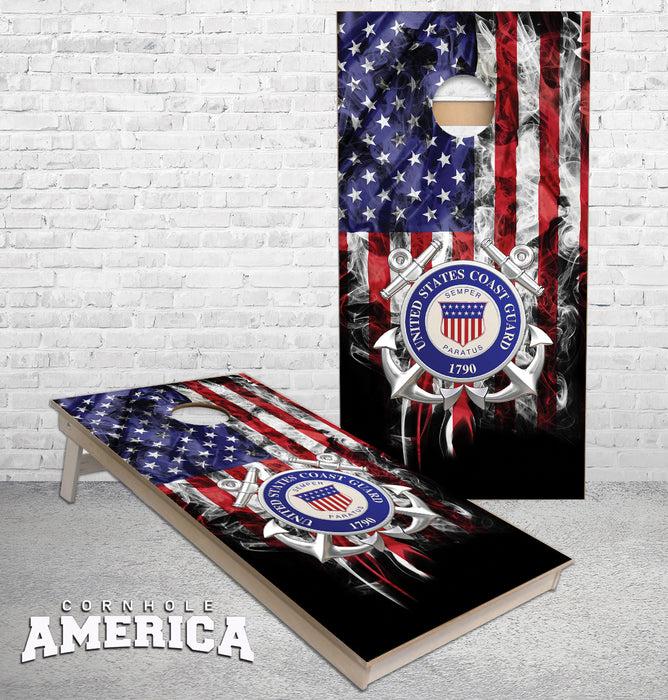 United States Coast Guard smoke US American Flag Cornhole Boards