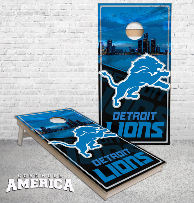 Detroit Football Skyline cornhole boards