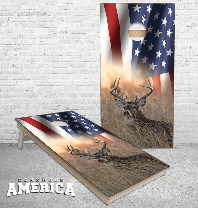 American Flag Whitetail buck deer cornhole boards