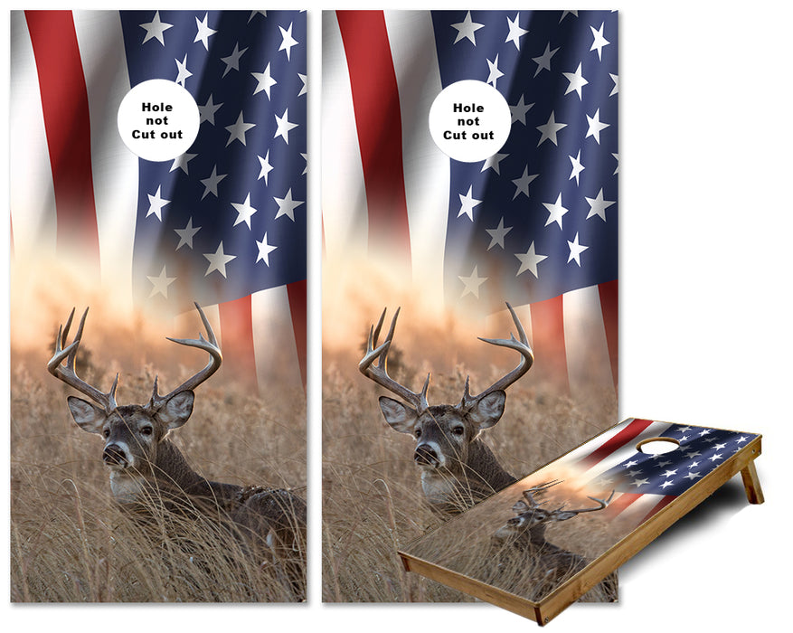 American Flag Whitetail Buck deer cornhole wraps