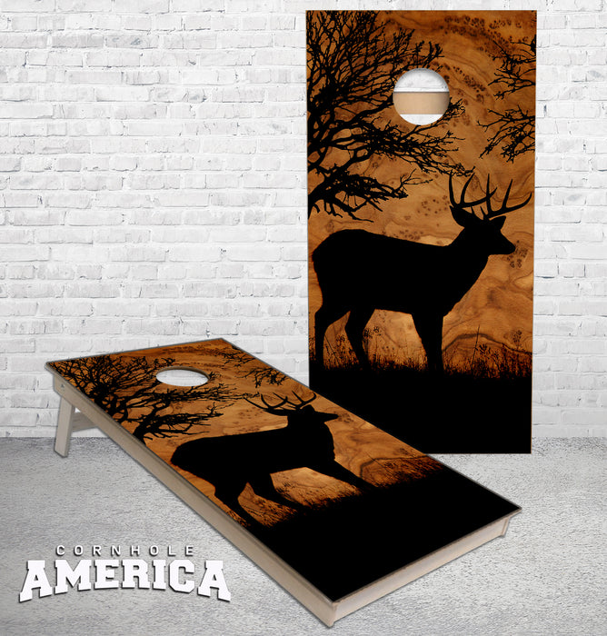 Deer Silhouette on Birdseye maple cornhole boards