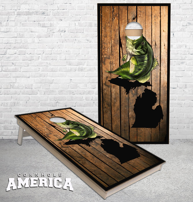 Michigan Bass Fishing cornhole boards