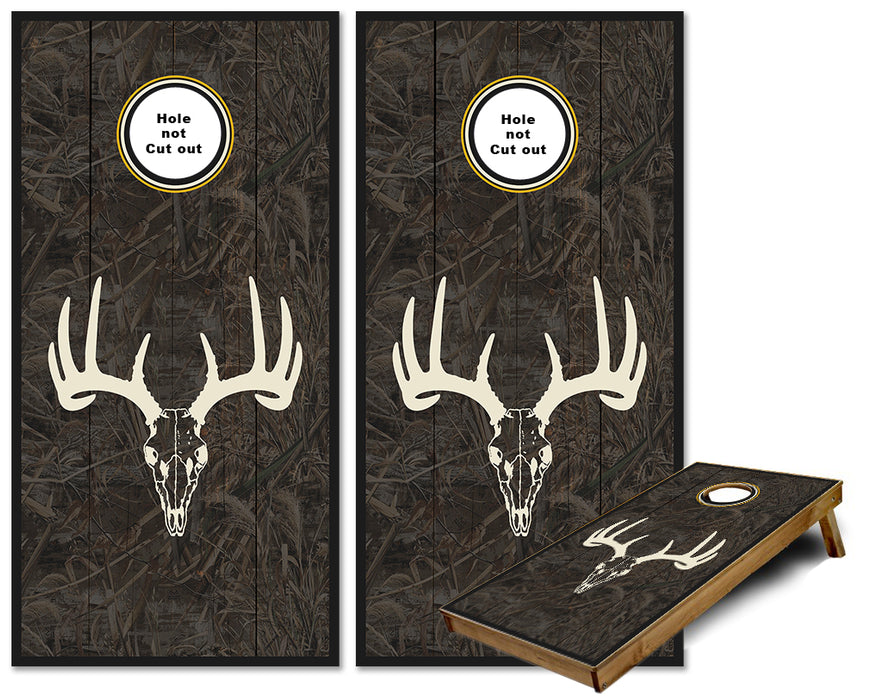 Skull Mount with Grass Camo cornhole wraps