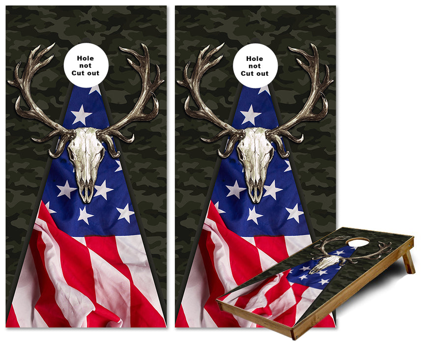 Deer Skull US Flag Camo Pattern cornhole wraps