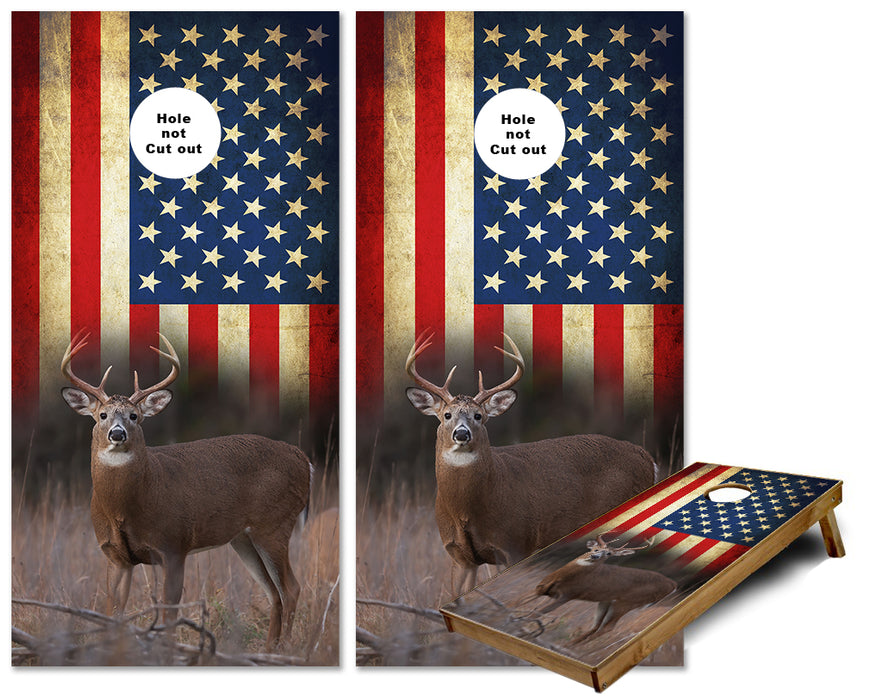 Whitetail Buck US Flag cornhole wraps