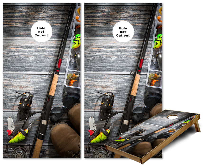 Fly Fishing Tackle and poles cornhole wraps