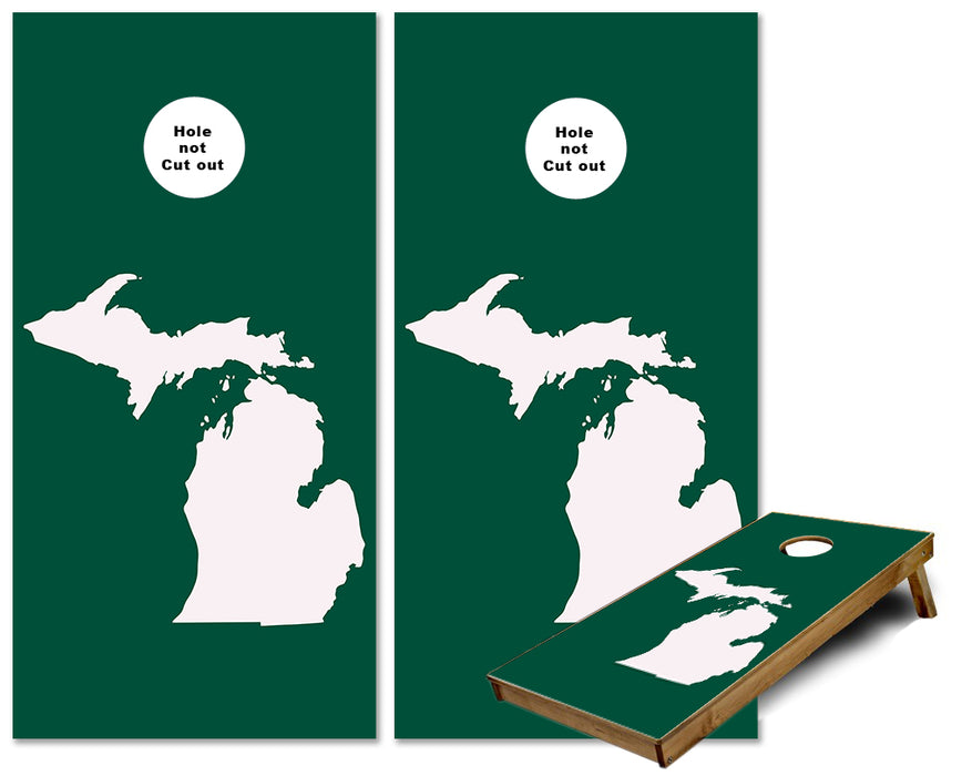 Michigan Green and White Cornhole wraps