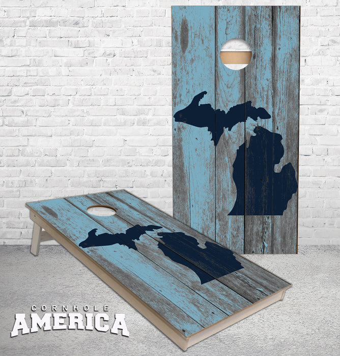 Michigan washed out grey wood Cornhole boards