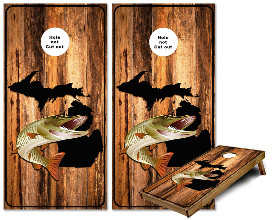 Michigan Musky Fishing cornhole wraps