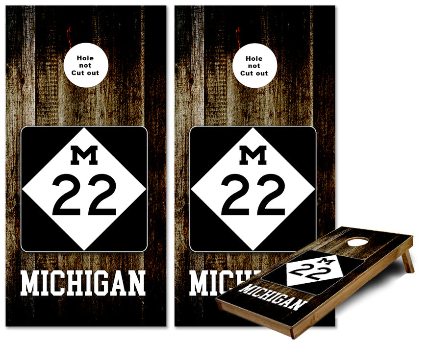 Michigan Map Cities UP and Lower Peninsula cornhole wraps