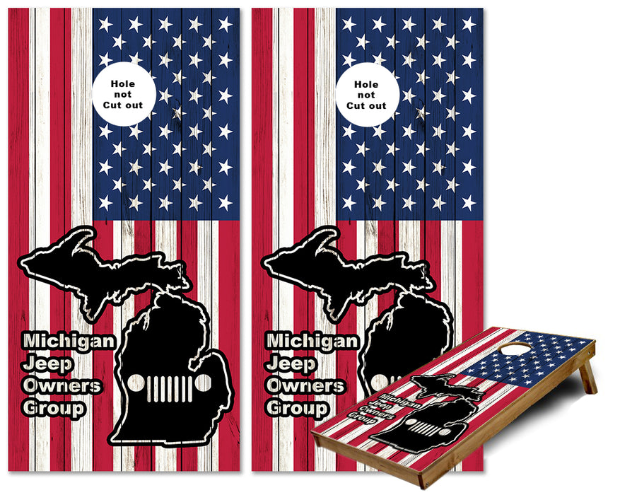 Michigan Jeep Owners American Flag cornhole wraps