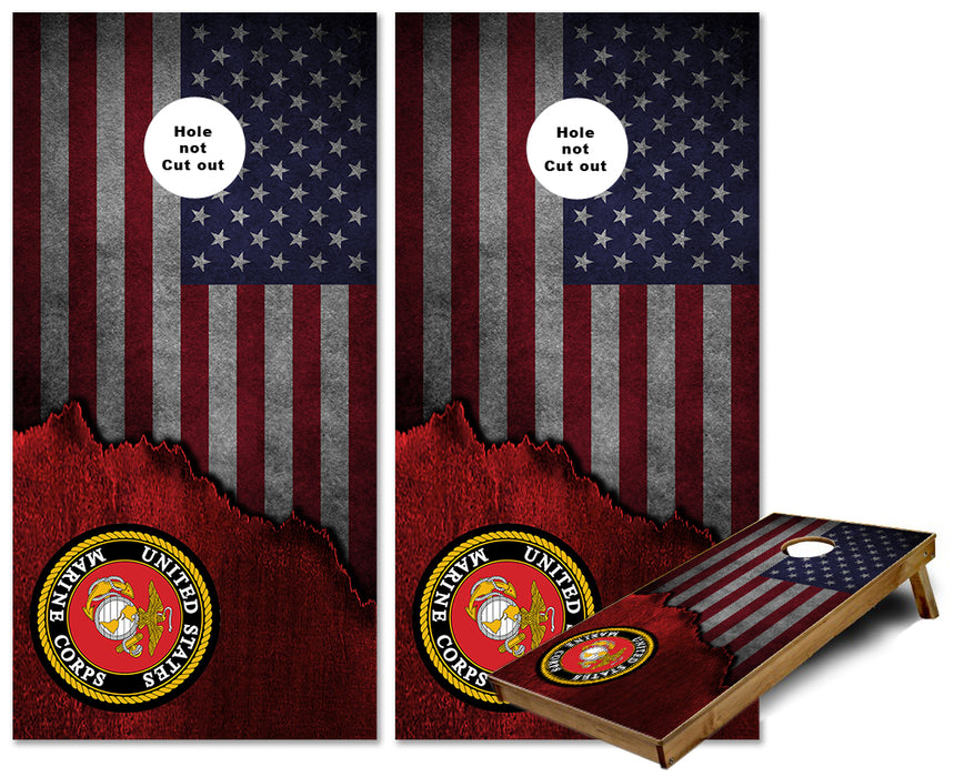 Marines US Flag Torn Metal cornhole wraps