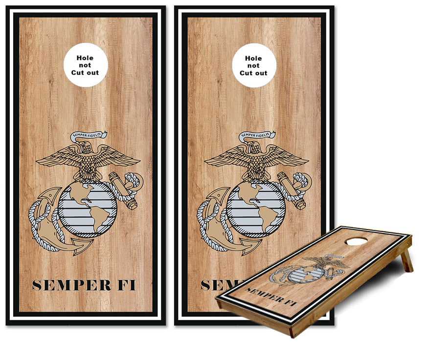 Marines Logo with Outer stripe boarder cornhole wraps