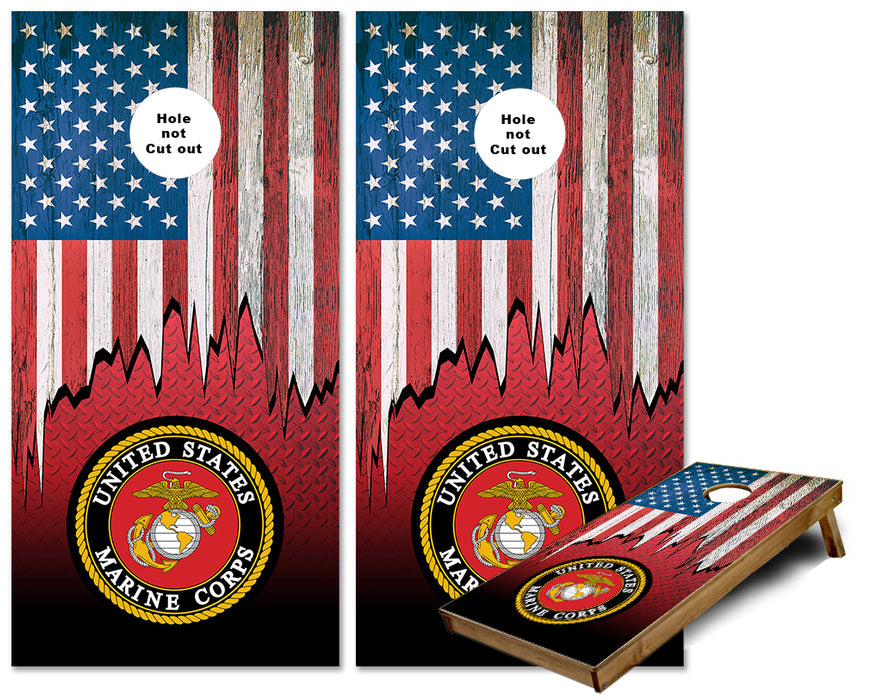 US Flag Jagged Marines logo cornhole wraps