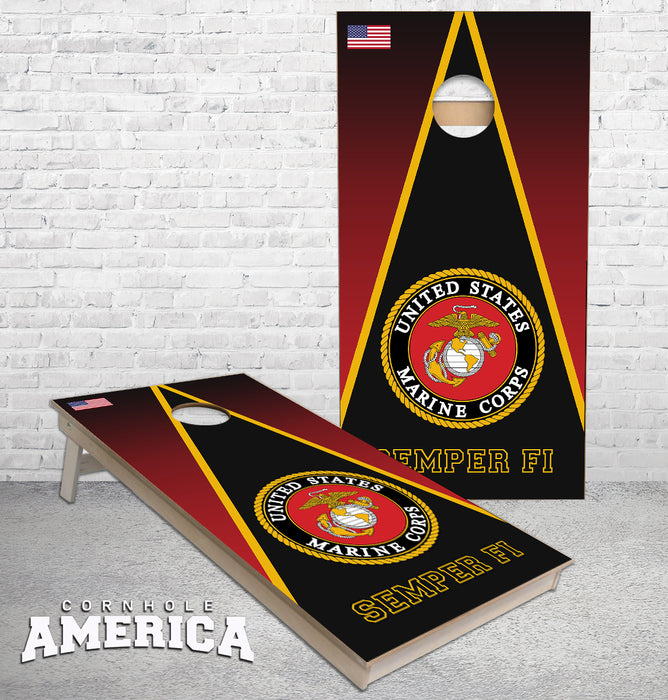 US Marines Semper Fi Triangle theme cornhole boards