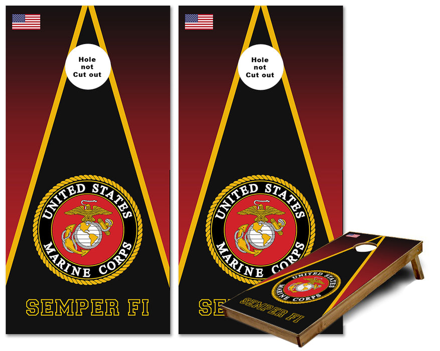 US Marines Semper Fi Triangle theme cornhole wraps